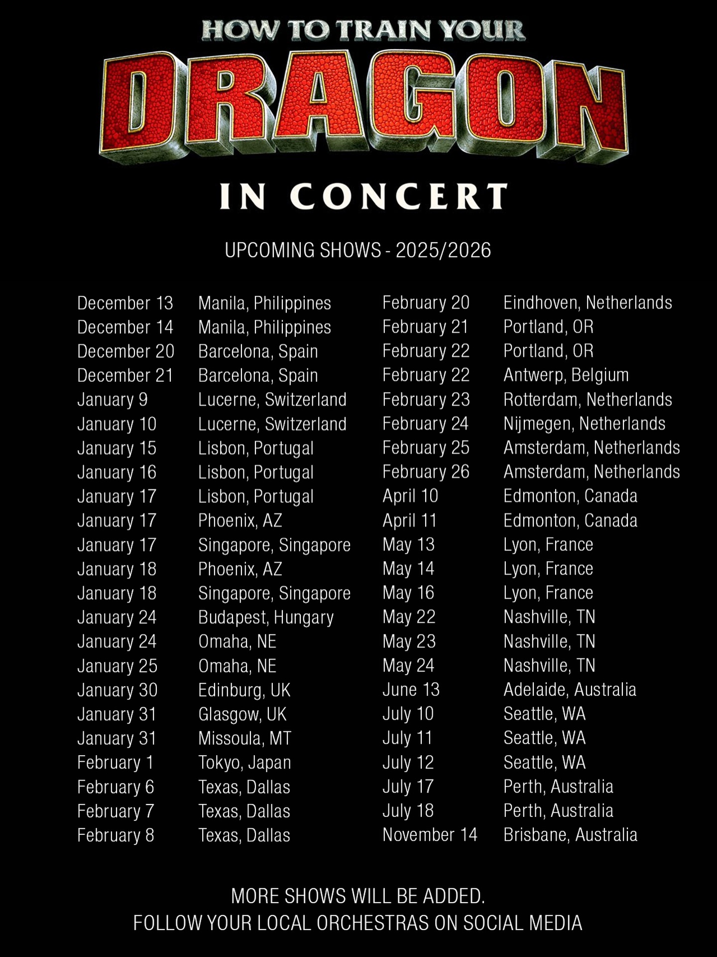 How to Train Your Dragon In Concert Poster 2026–2027